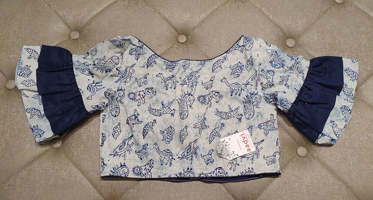 Creamy White Designer Blouse with Animal Prints - Back Side