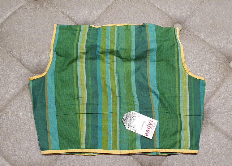 Designer Blouse with Green Shade Stripes - Back Side