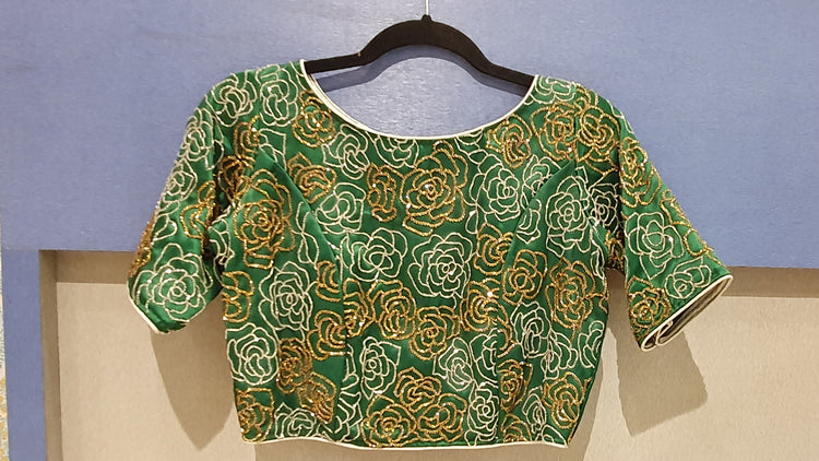 Sea Green Hand Embroidered Designer Blouse with Floral Zardosi Work