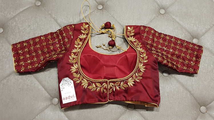 Maroon Hand Embroidered Designer Blouse - Back Side