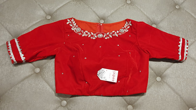 Vermillion Red Hand Embroidered Designer Blouse