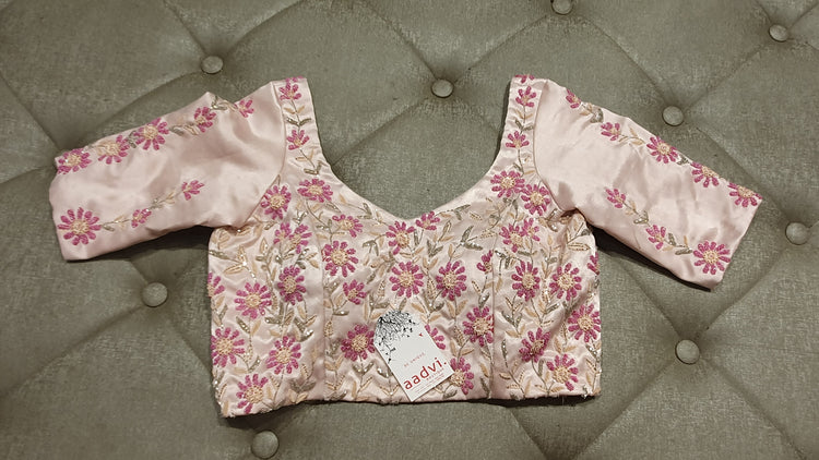 Peach Color Hand Embroidered Designer Blouse