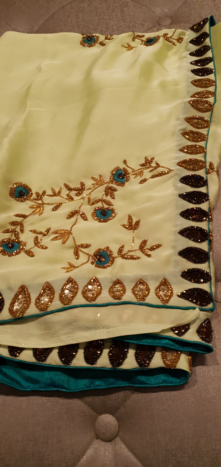 Pista Green Sari in Satin with floral motif