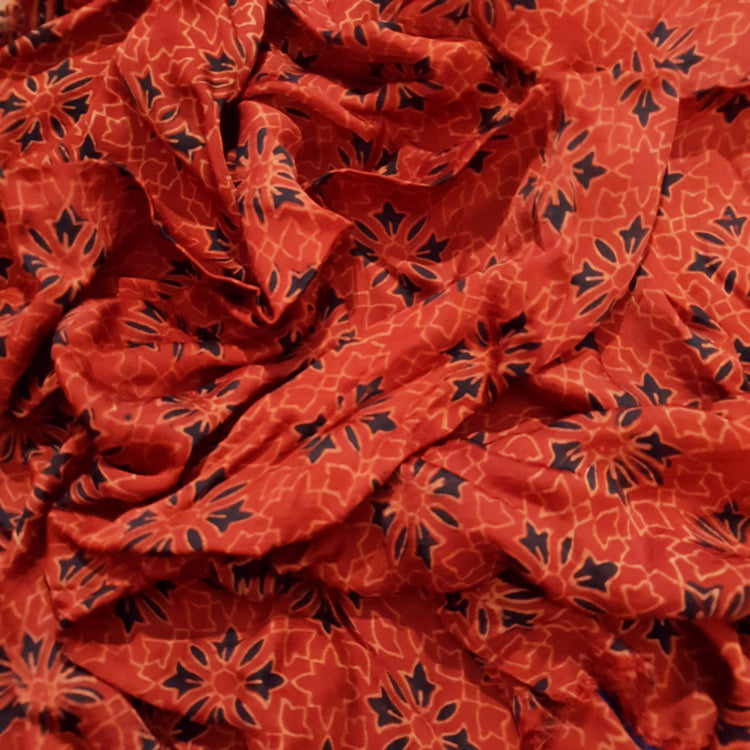 Red Ajrakh Print Modal Silk Fabric