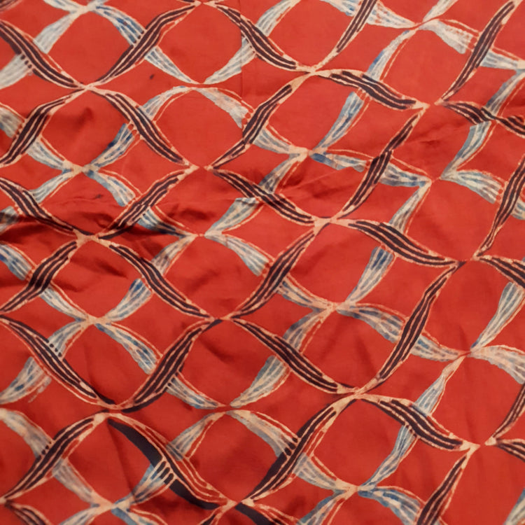 Red Ajrakh Print Modal Silk Fabric