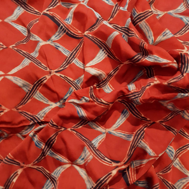 Red Ajrakh Print Modal Silk Fabric