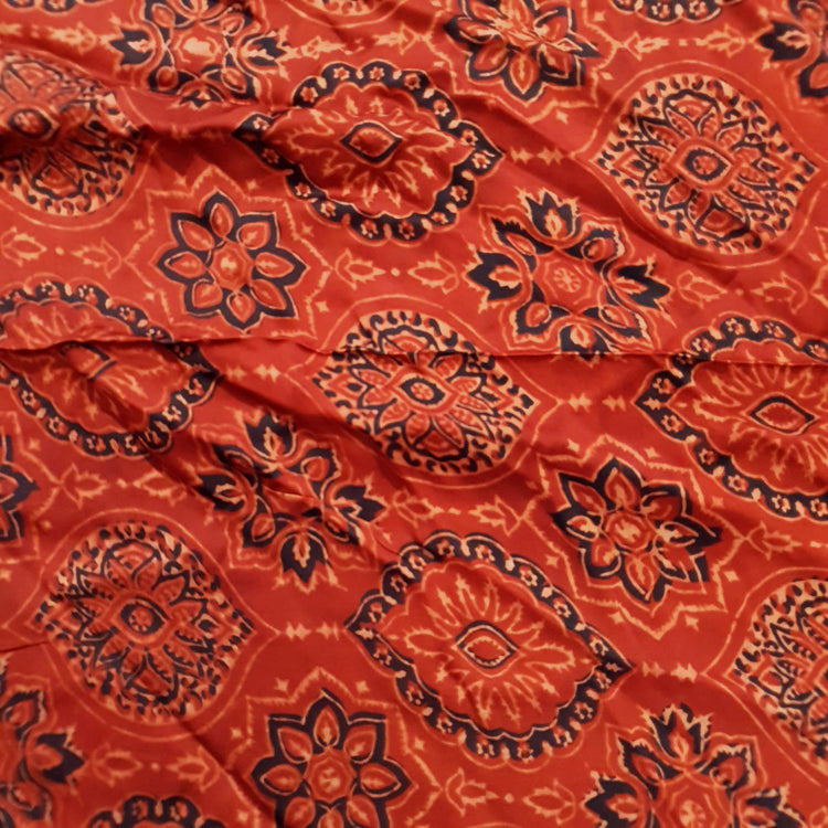 Red Ajrakh Print Modal Silk Fabric