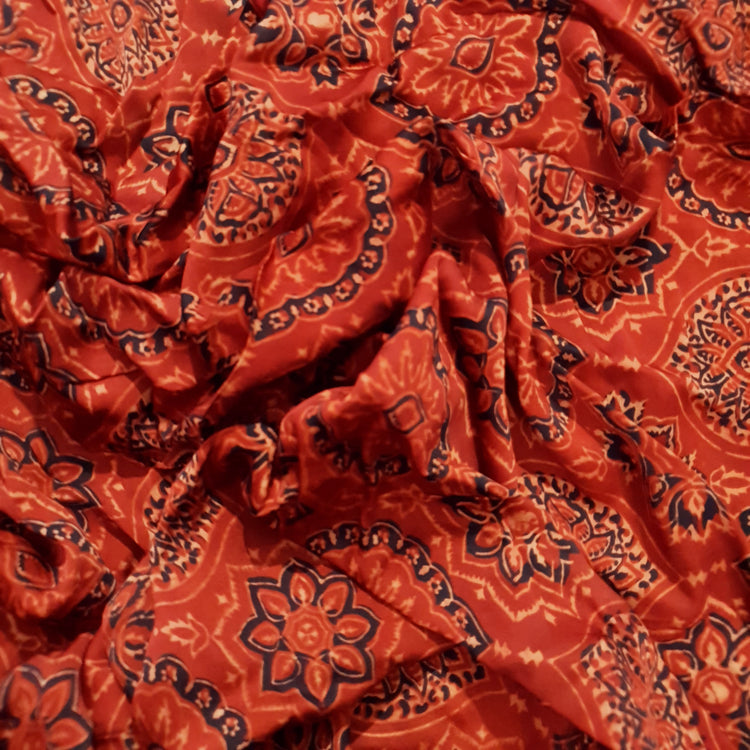 Red Ajrakh Print Modal Silk Fabric