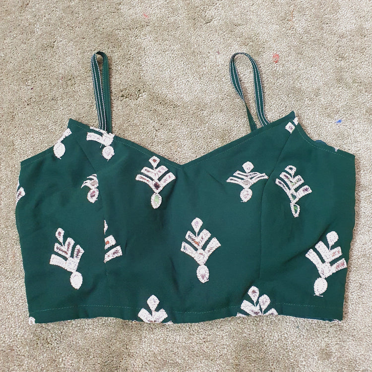 Green Designer Blouse with Silver Gota Patti Work