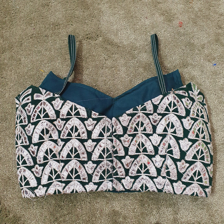 Green Designer Blouse with Silver Gota Patti Work