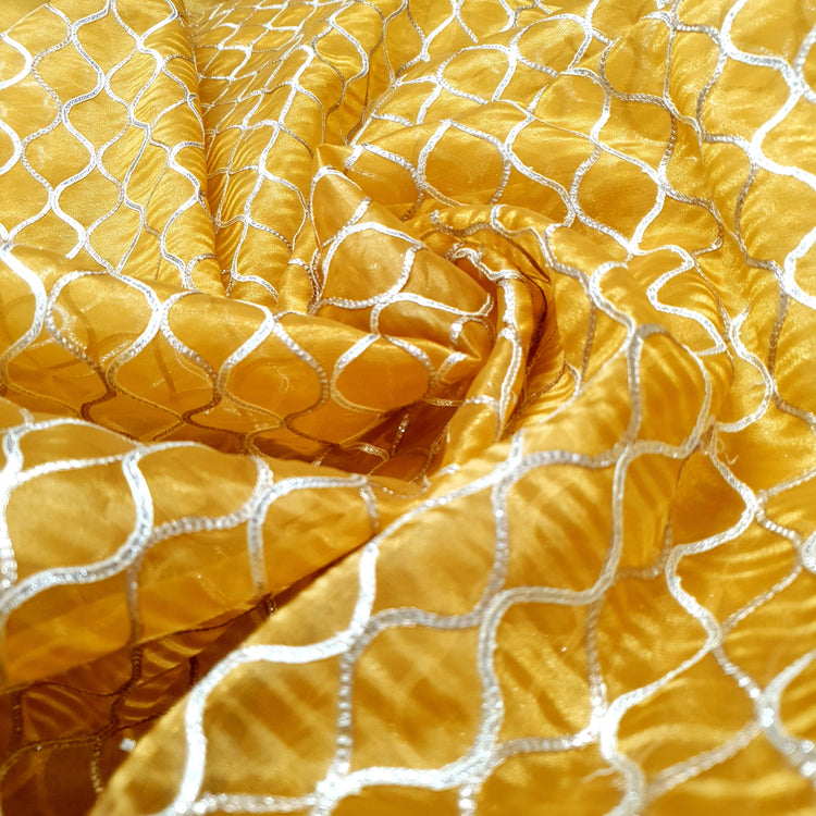 Golden Mustard Organza Fabrics with Gota Lace