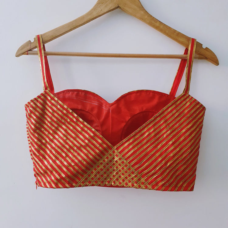 Red Designer Blouse with golden Gota lace Work