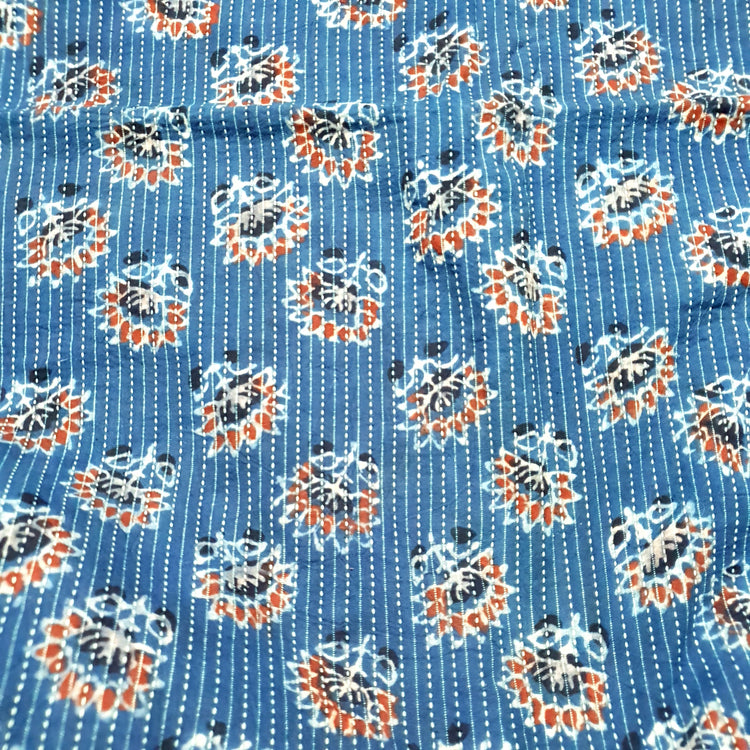 Ajrakh Print with kantha stitch on Cotton Fabric