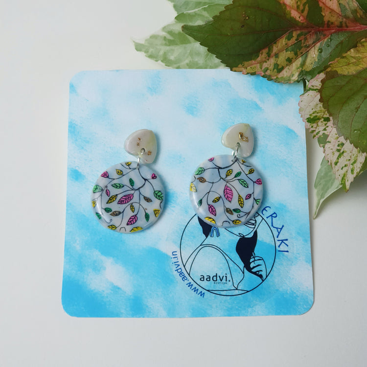 Botanicals - Clay and Resin Earrings with Free Hand Art.