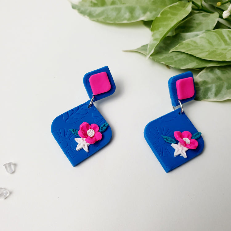 Fuchsia - Bold Floral Clay Earrings.