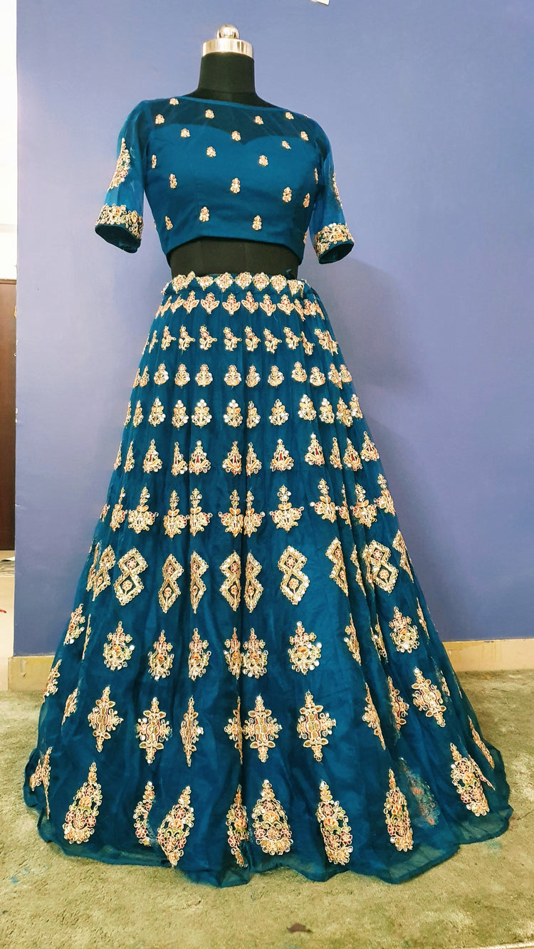 Cyan Blue Lahenga Set