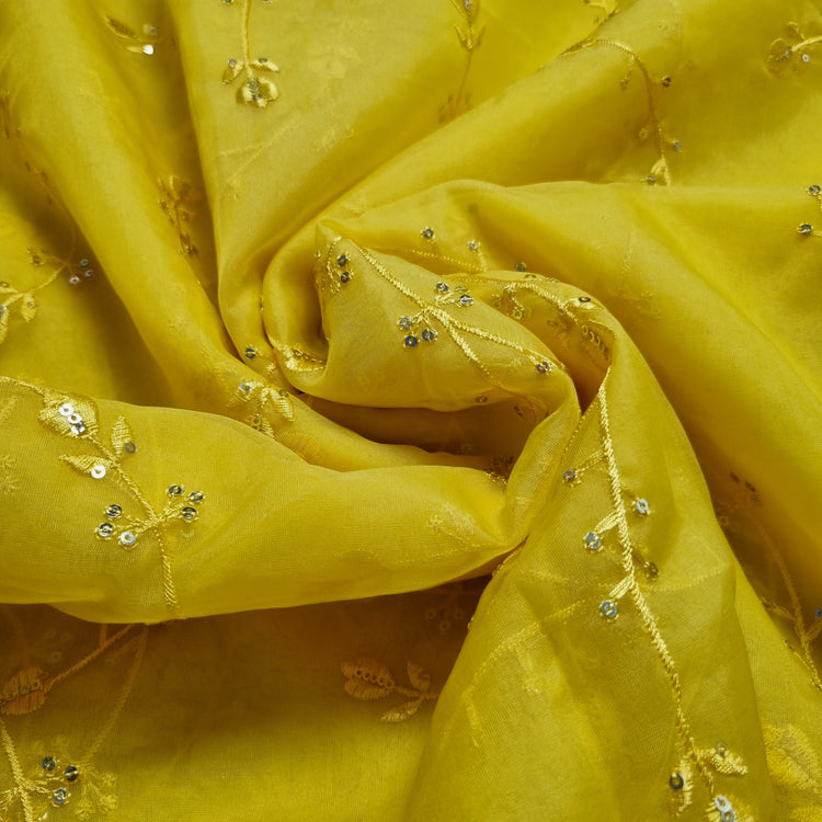Yellow Organza Fabrics with Embroidery Work
