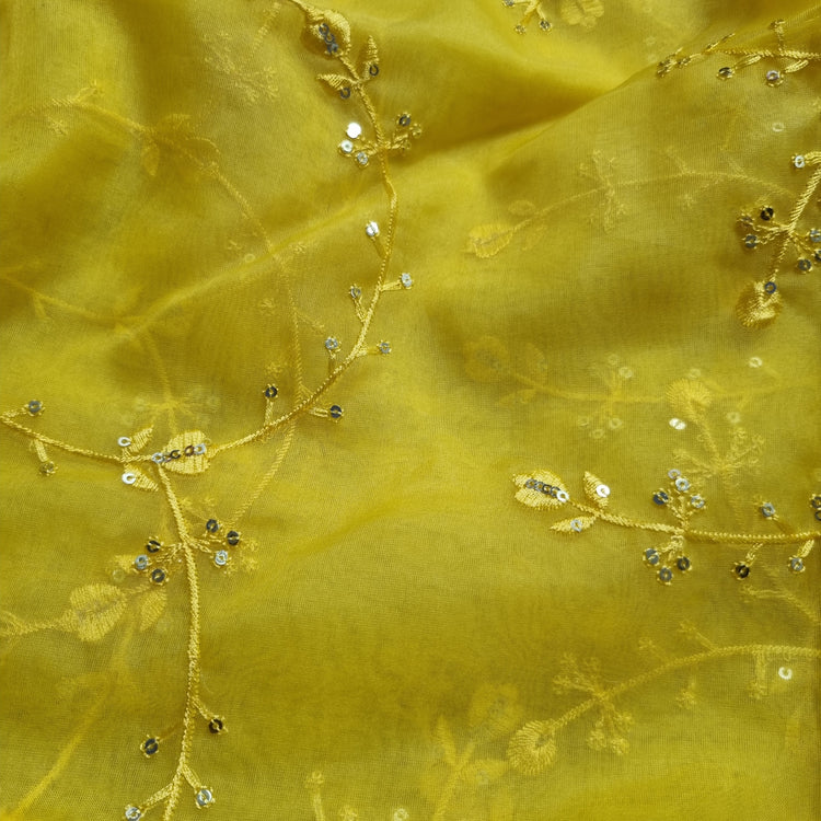 Yellow Organza Fabrics with Embroidery Work