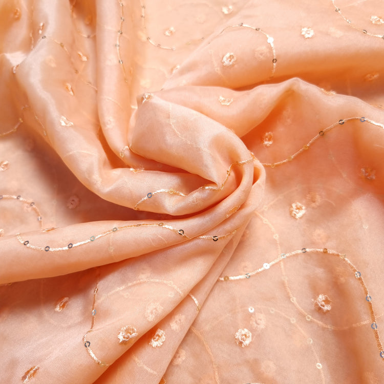 Salmon Organza Fabrics with Embroidery Work