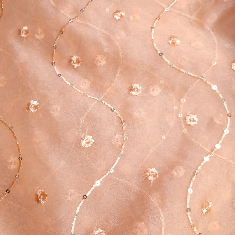 Salmon Organza Fabrics with Embroidery Work