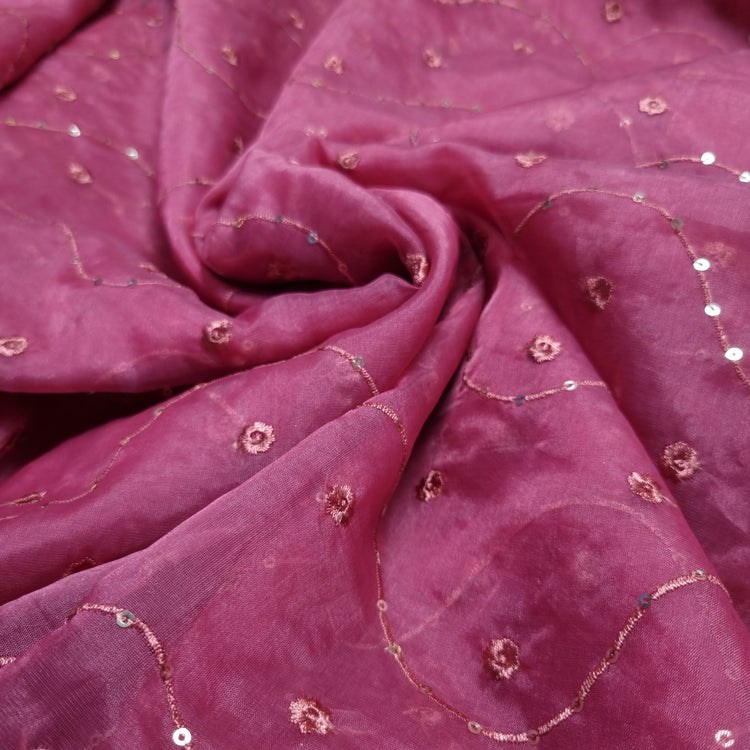 Fervent Fuchsia Organza Fabrics with Embroidery Work