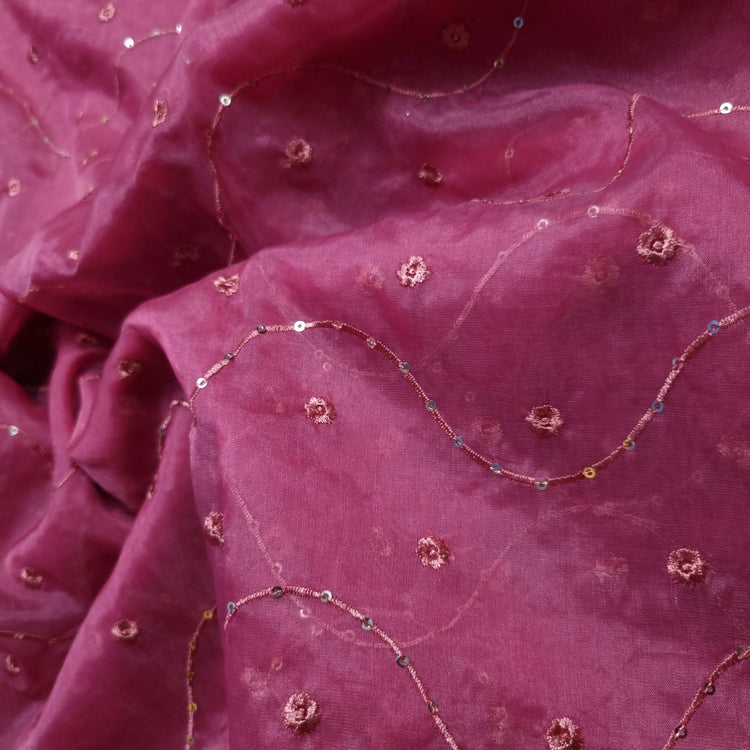 Fervent Fuchsia Organza Fabrics with Embroidery Work