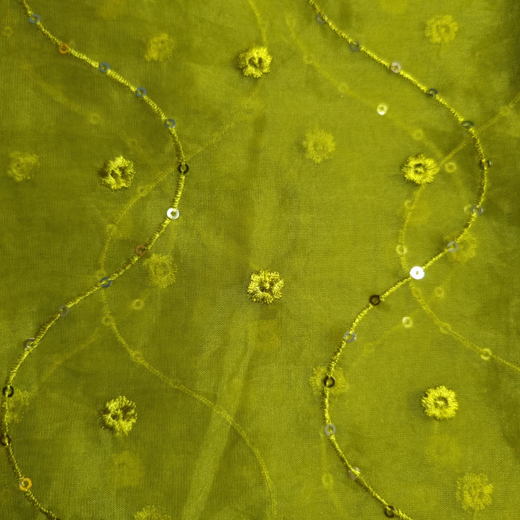 Pickle Green Organza Fabrics with Embroidery Work