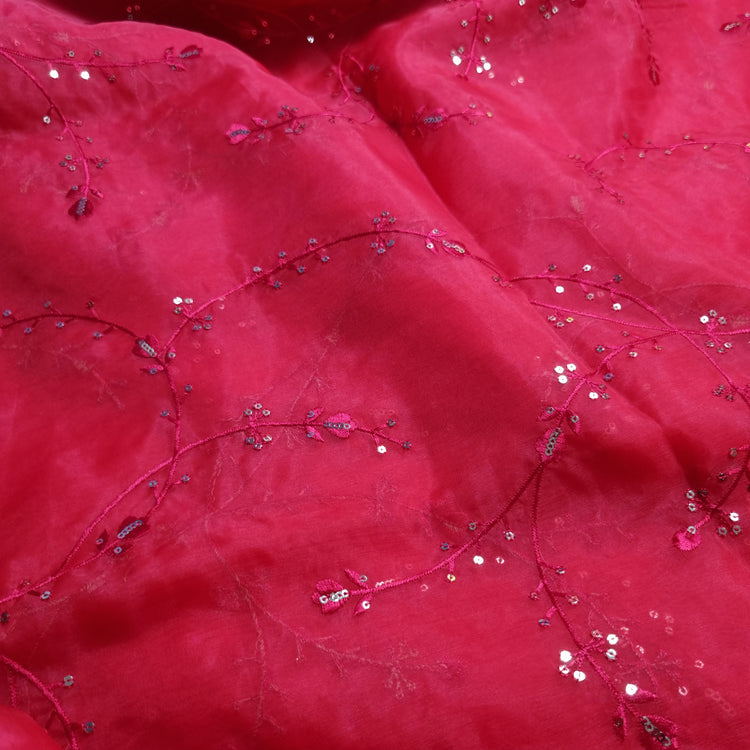 Raspberry Organza Fabrics with Embroidery Work