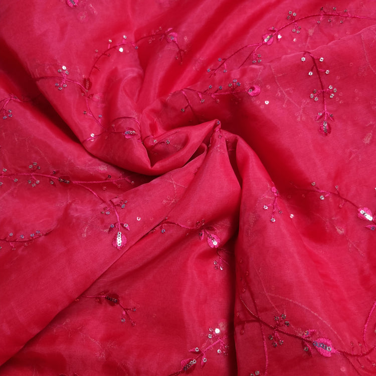 Raspberry Organza Fabrics with Embroidery Work