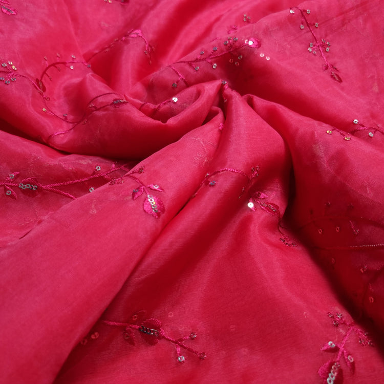 Raspberry Organza Fabrics with Embroidery Work