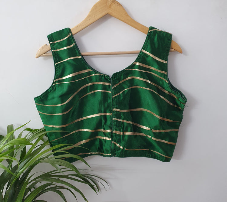 Green Color Designer Blouse With Golden Wave