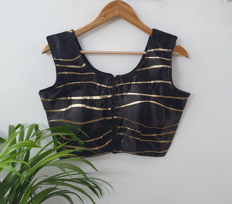 Black Color Designer Blouse With Golden Wave