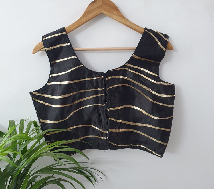 Black Color Designer Blouse With Golden Wave