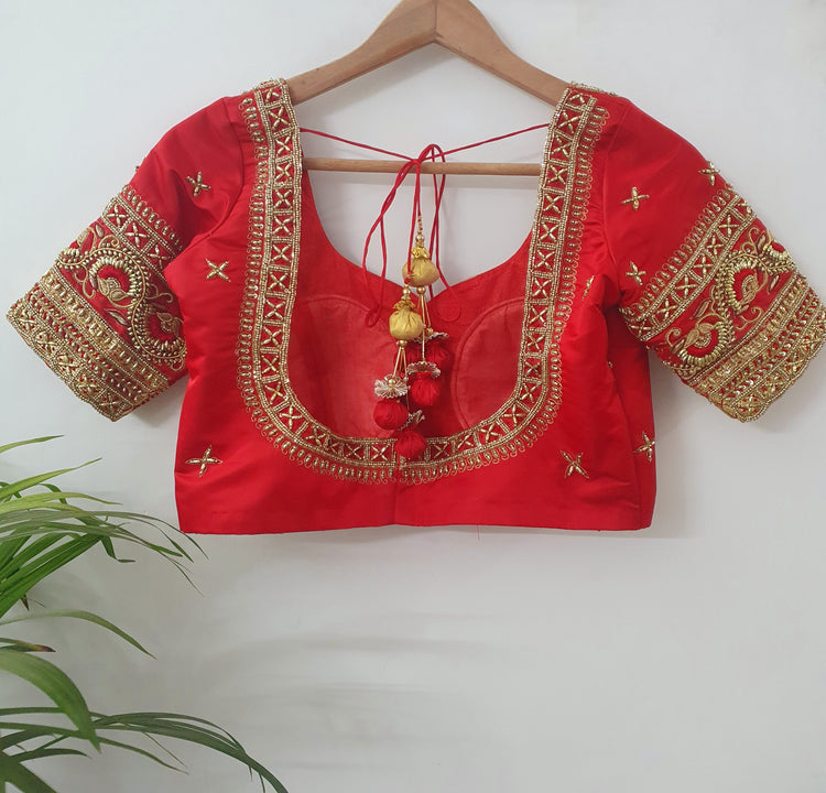 Red Hand Embroidered Designer Bridal Blouse