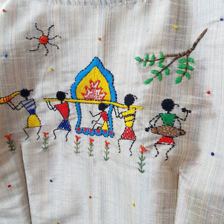 Beige Embroidered Silk Blouse