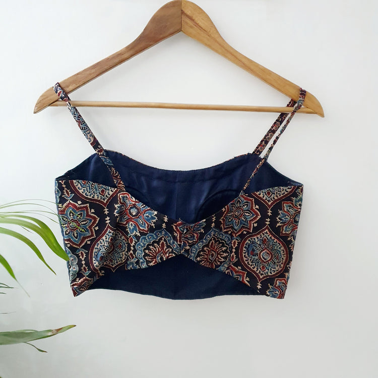 Grey Block Printed and Ajrakh Designer Blouse