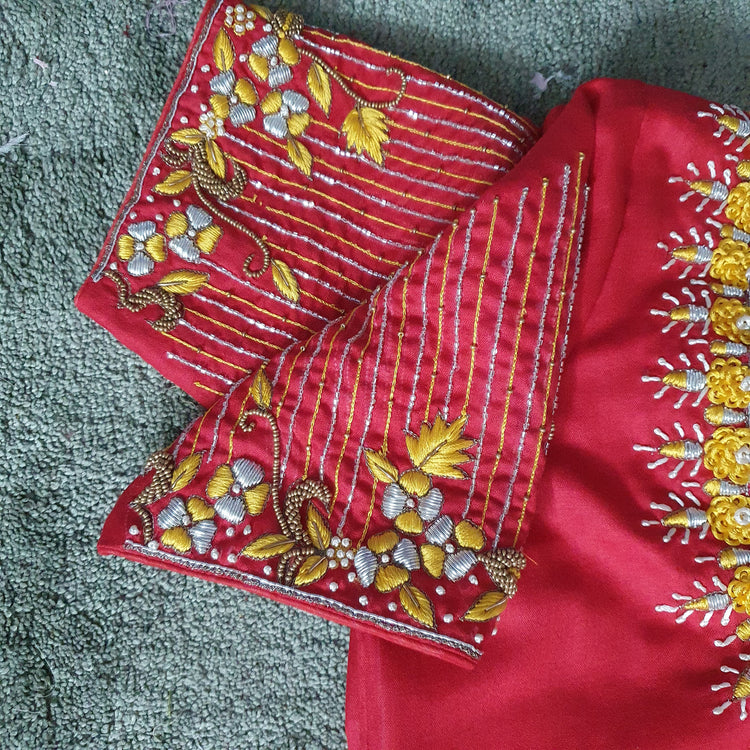 Red Hand Embroidered Designer Blouse