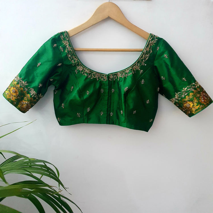 Green Hand Embroidered Designer Blouse