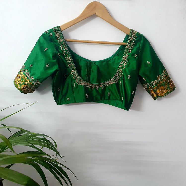Green Hand Embroidered Designer Blouse