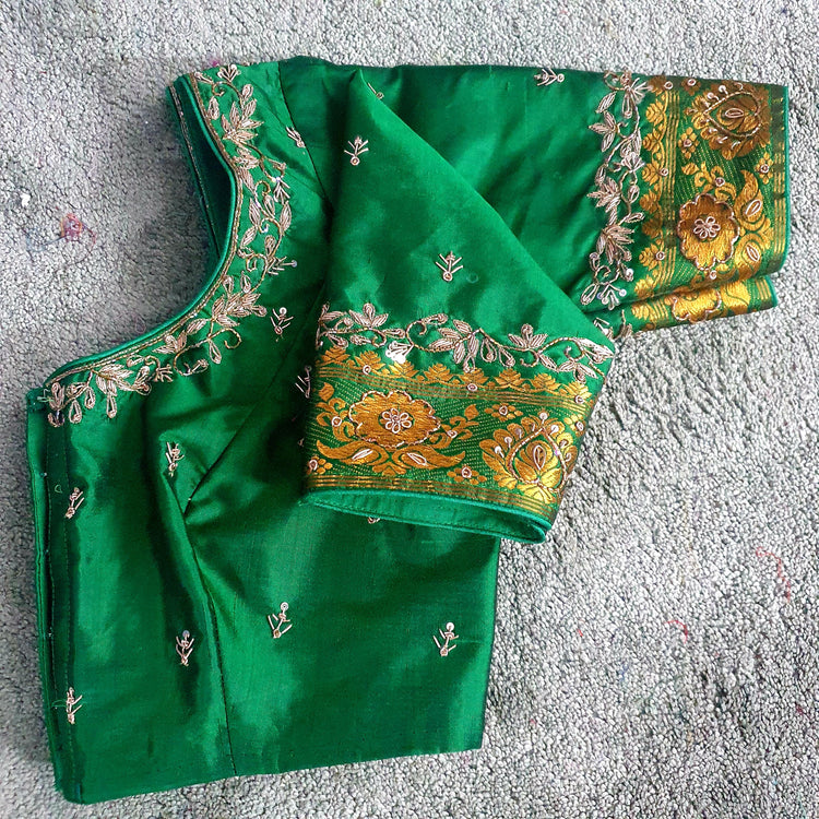 Green Hand Embroidered Designer Blouse