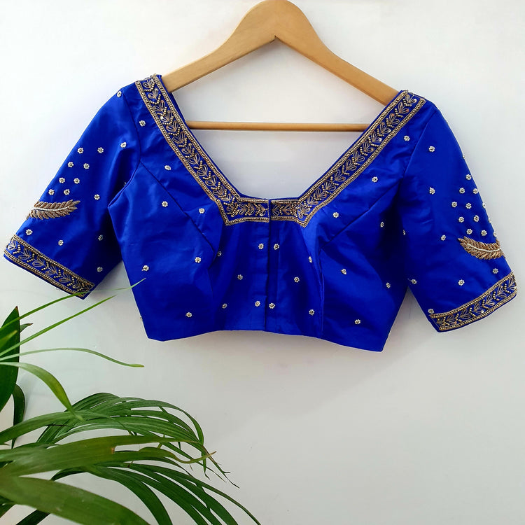 Blue Hand Embroidered Designer Blouse