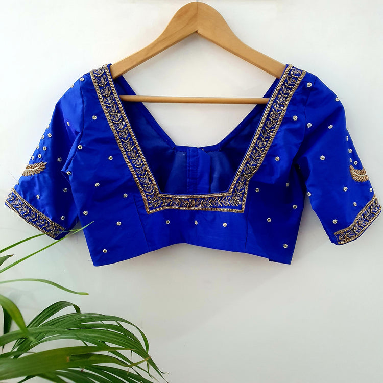 Blue Hand Embroidered Designer Blouse