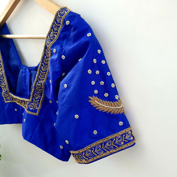 Blue Hand Embroidered Designer Blouse