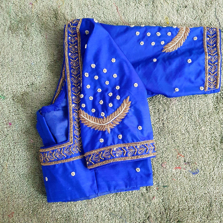 Blue Hand Embroidered Designer Blouse