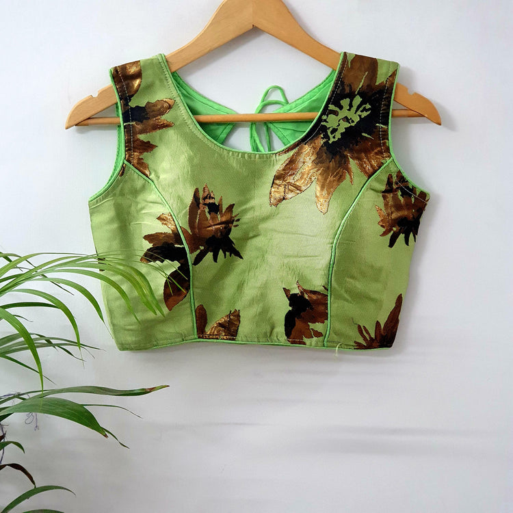 Olive Color With Antique Golden Zari Floral Designer Blouse