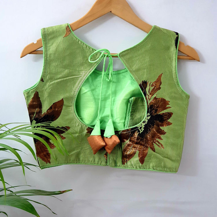 Olive Color With Antique Golden Zari Floral Designer Blouse