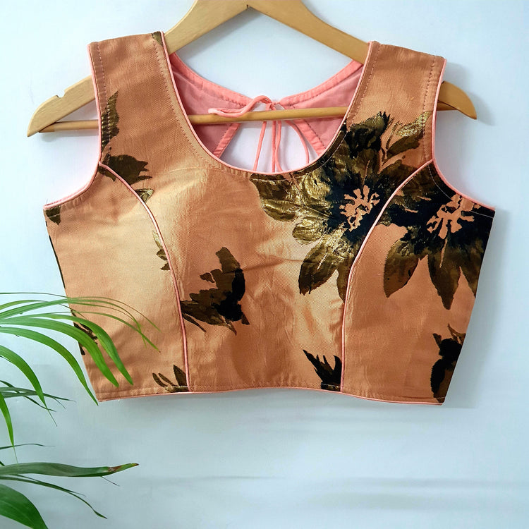 Peach Color With Antique Golden Zari Floral Designer Blouse