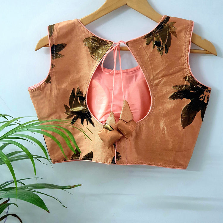 Peach Color With Antique Golden Zari Floral Designer Blouse