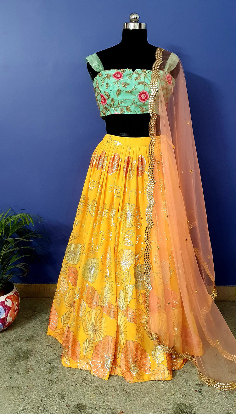 Beautiful Yellow Georgette Lahenga Set