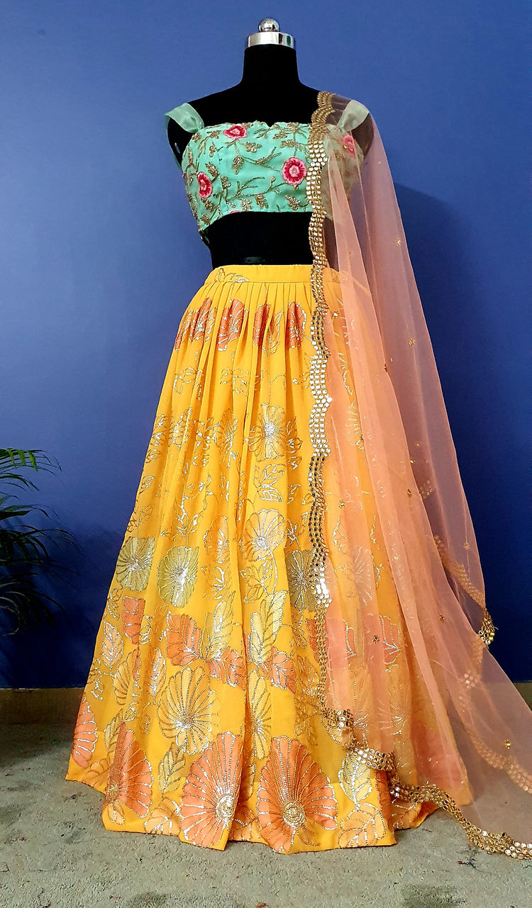 Beautiful Yellow Georgette Lahenga Set